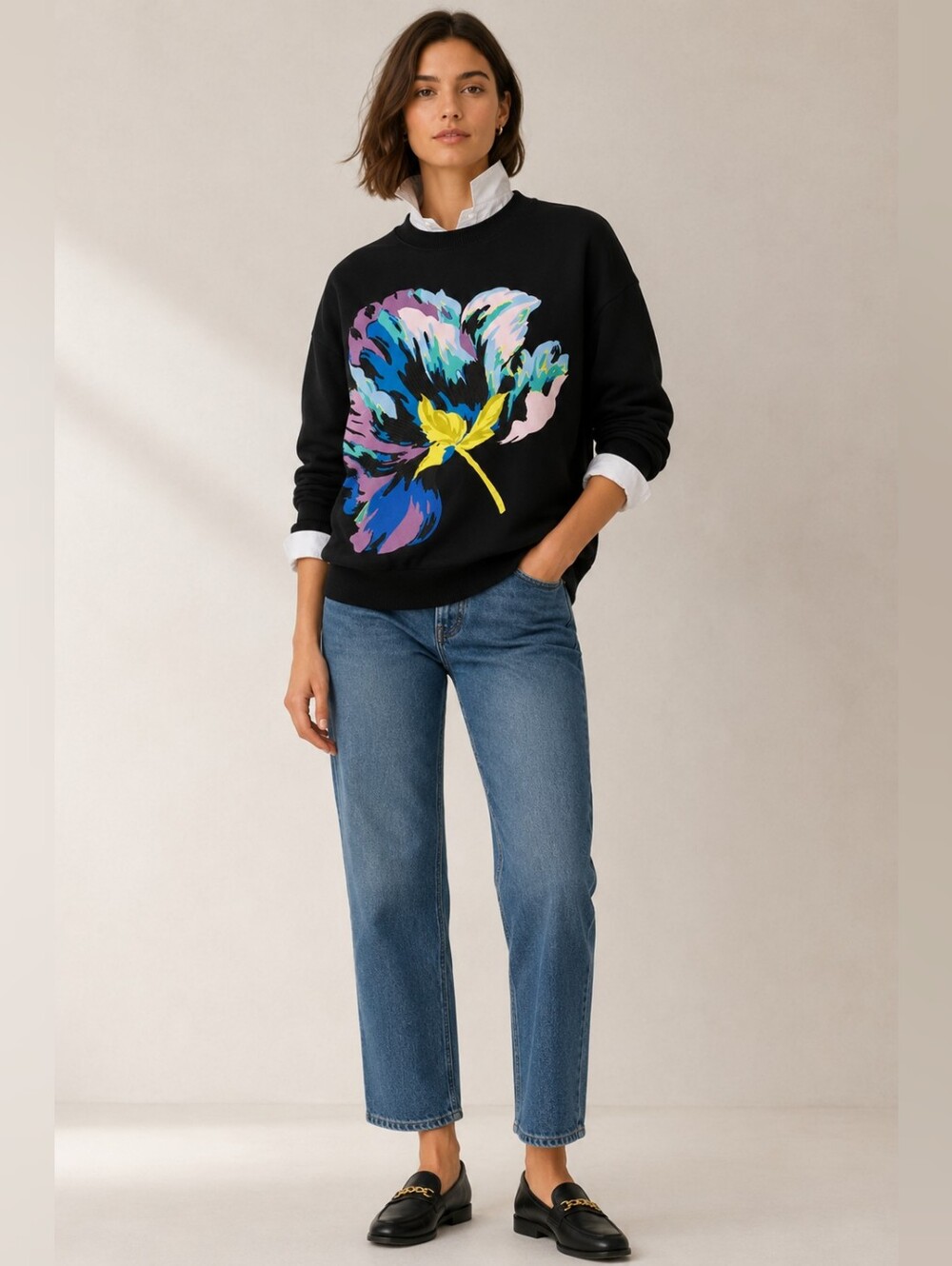 Ted Baker Floral Graphic Loose Fit Sweatshirt Black Size 2